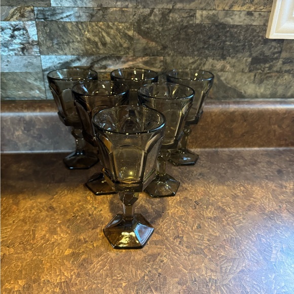 Fostoria Virginia Gray 6” tall footed goblets, lot of 6 in new condition - Picture 7 of 7